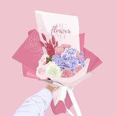 a person holding a bouquet of flowers with the words be flowered on it's side