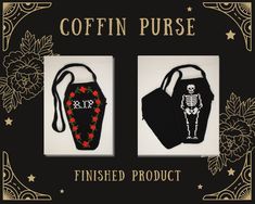 two black bags with red flowers and skeleton on them