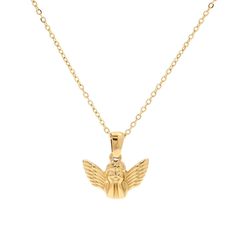 PRICES MAY VARY. ❤Gold Angel Wings Necklace❤: Stunning chic inspired pendant necklace featuring simple Angel Wings design and hand polished metal texture,perfect for daily wear or stacking. ❤Size And Material❤:The dainty necklace is made of 18k gold-plated Stainless steel,Pendant Size:18mm*18mm.Chain Length:about 16"+2"Extension. Please check the size detail before purchase. Adjustable extension chain can help you find a comfortable length. ❤Unique Gold Necklaces Design❤: Gold plated zircon crys Angel Wings Design, Angel Pendant Necklace, Metal Pendant Necklace, Necklace Chain Types, Gold Angel Wings, Angel Necklace, Angel Pendant, Wing Necklace, Gold Necklace Women