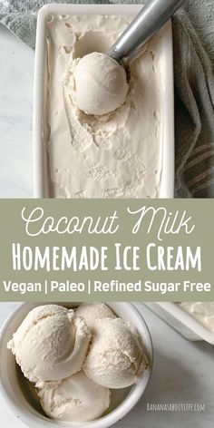 Coconut milk ice cream Ice Cream With Coconut Milk, Coconut Milk Ice Cream Recipe, Ella Vegan, Coconut Milk Ice Cream, Healthy Ice Cream Recipes, Ice Cream Maker Recipes, Dairy Free Ice Cream, Milk Ice Cream