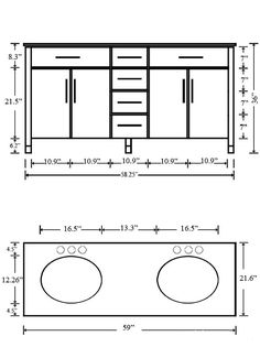 two sinks are shown next to each other and the measurements for each sink is below them