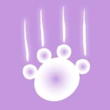 an animal's paw is shown in the middle of a purple and white background