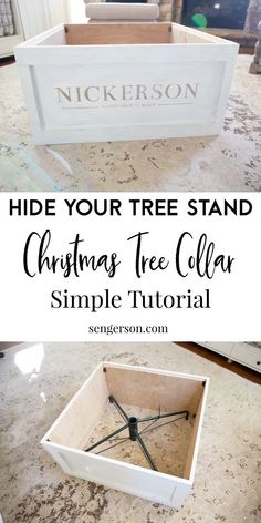 This simple tutorial will show you how to make a Christmas Tree collar to hide the ugly metal pole from your artificial Christmas tree. This is a faux Christmas tree stand crate that you can use to hide your artificial Christmas tree stand! #christmastree #christmastreestand #christmasskirtalternative Faux Christmas Tree, Artificial Christmas Tree Stand, Christmas Tree Collar, Christmas Tree Box, Faux Christmas Trees, Faux Christmas, Tree Collar, Metal Pole, Christmas Tree Stand