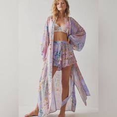 Nwt Spell Cha Cha Maxi Robe In Size S/M. Cross Posted Purple Summer Sleepwear For Lounging, Purple Floral Print Sleepwear For Summer, Summer Floral Print Purple Sleepwear, Purple Floral Print Sleepwear For Loungewear, Purple Floral Print Sleepwear, Sleepwear Robe, Women's Intimates, Pink Purple, Purple