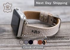 ♥ HANDMADE CUSTOM COLOR LEATHER WATCH STRAP This apple watch band is handmade, durable, comfortable, and fits all Apple Watch Series 8 7 6 5 4 3 2 1 SE ULTRA. We made this leather Iwatch Band by using full grain leather and stainless steel. It is available in silver, space grey, black, gold, rose gold, red, blue and graphite colors. There are two tracks, long and short. The length of the long track is 11.9 cm, and the width is 1.4cm. And the length of the short track is 6.9 cm, and the width is 1.4cm. The size of this apple watch band is 38mm, 40mm, 41mm, 42mm, 44mm, 45mm, 49mm. It is personalized, and we can engrave the numbers, words, letters, dates, and tags on the outside and inside the band by using world-class laser printers. This watch band is medium size and fits between 150 mm to Beige Apple Watch, Women Apple Watch, Numbers Words, Apple Watch Series 7, Apple Band, Apple Watch Sport, Bracelet Apple Watch, Apple Watch Bands Leather, 38mm Apple Watch Band