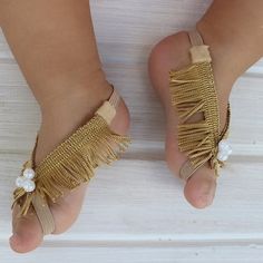 Fringe Baby Sandals Gold Sandals Gold Barefoot Sandals Adjustable Closed Toe Party Sandals, Gold Barefoot Sandals For Summer Gift, Closed Toe Barefoot Sandals For Beach, Adjustable Open Toe Flip Flops For Party, Adjustable Open Toe Gold Barefoot Sandals, Non-slip Open Toe Sandals For Party, Adjustable Non-slip Sandals For Beach, Adjustable Barefoot Sandals For Spring Party, Adjustable Barefoot Sandals For Summer Party