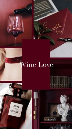 wine love collage with red books and bottles