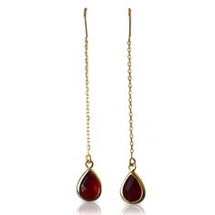 These beautiful January garnet birthstone earrings are perfect for a wedding, birthday, anniversary, graduation, or for any occasion. The silver, gold, or rose gold plated earring pendants are made of glass and are a gorgeous deep red shade that shines beautifully when worn. The stones each measure 6.7X11mm and the earring u shaped threader measure approx. 45mm. These earrings are so dainty and very pretty - perfect for everyday wear. You can choose the earring stones and finish when checking ou Hypoallergenic Briolette Earrings As A Gift, Hypoallergenic Briolette Earrings For Gift, Sterling Silver Birthstone Earrings For Party, September Birthstone Necklace, Garnet Drop Earrings, March Birthstone Necklace, January Birthday Gifts, Garnet Birthstone, January Birthday