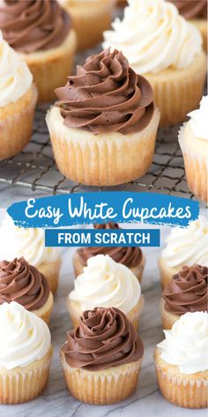 cupcakes with chocolate frosting and white icing