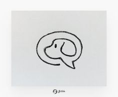 a black and white drawing of a speech bubble with the word q in it's center