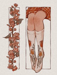 a drawing of a woman's legs with flowers on them