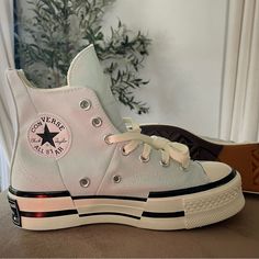 Bought These Brand New And Never Even Tried Them On. I Ordered The Wrong Size And It Was Outside Of The Return Window (Christmas). These Are Literally Brand New In Box. Discontinued Color - Aqua Mist. High Top Platforms With Slight Memory Foam Insole. Converse White Canvas Shoes With Rubber Heel Cap, White Converse Canvas Shoes With Rubber Heel Cap, Retro Converse Canvas Shoes With Round Toe, Converse Decorated, Short Boots Outfit, Unique Converse, Chuck 70 Plus, Cute Converse Shoes, Mist Color