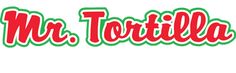 the word mr tortilla written in red and green lettering on a white background