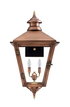 an outdoor light fixture with two lights on the front and side of it, against a white background