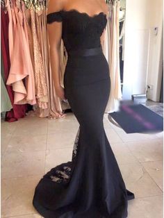 Black, Mermaid, Black Mermaid, Sexy SEVE0607145 Black Lace Prom Dress, Mermaid Bridesmaid Dresses, Dresses Mermaid, Satin Prom Dress