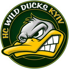 the wild ducks logo is shown in green and yellow with an image of a duck's head