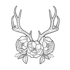 a deer's head with flowers and antlers