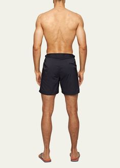 Find ORLEBAR BROWN Bulldog Piped Nylon Swim Shorts on Editorialist. Orlebar Brown %22Bulldog%22 iridescent swim shorts with contrast piping Side adjusters Snap closure Side slip pockets Back zip pocket Mid length Nylon/elastane Lining: Nylon Machine wash cold Made in Portugal Model is 6'1%22/185cm. Orlebar Brown, Swim Shorts, Pose Reference, Zip Pockets, Bulldog, Swimming, Color