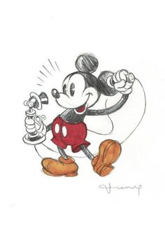 a drawing of mickey mouse holding a hammer