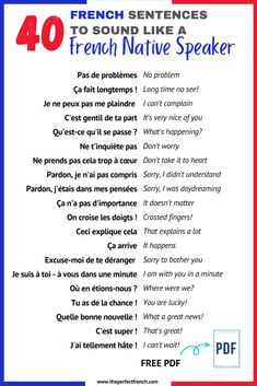 a french poster with the words, 40 french sentences for french native speaker on it