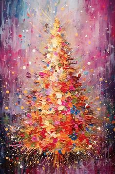 a painting of a colorful christmas tree