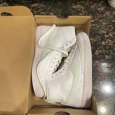 Limited Edition. Brand New, Never Worn Women’s Nike Blazers. -Women’s 6.5 -White/Barely Green Nike Sneakers With Speckled Midsole, White High-top Sneakers With Round Toe, White High-top Sneakers With Round Toe For Everyday, White Sneakers With Speckled Midsole, Everyday White Nike Sneakers, White High-top Sneakers For Everyday Spring Use, White High-top Sneakers With Cushioned Footbed For Spring, Spring White High-top Sneakers With Cushioned Footbed, White Cushioned High-top Sneakers For Spring