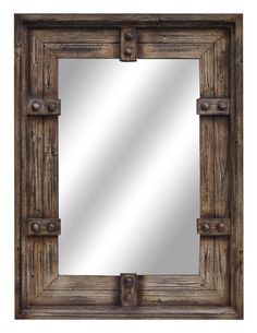 an old wooden frame mirror on a white background