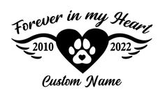 a paw print with the words forever in my heart and a heart shaped dog's paw