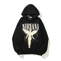 Vintage Rock Band Hoodie Nirvana Hoodie, Hip Hop Hoodies, Harajuku Sweatshirt, Velvet Sweatshirt, Retro Fashion Women, Band Hoodies, Angel Print, Loose Hoodie, Basic Hoodie