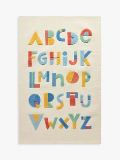 the alphabet is made up of colorful letters and numbers on a white paper sheet with colored lettering