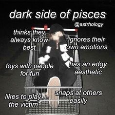 a person sitting in a shopping cart with the words dark side of pieces on it