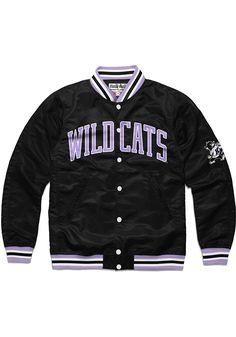 Add a layer to your gameday look with this K-State Wildcats Black Varsity Light Weight Jacket! Stay warm in cooler weather as you cheer on the Wildcats in this great Light Weight Jacket. With a team graphic applique on front left chest and back, you'll be the most comfortable and stylish fan at the game. 100% Matte Satin Finish Polyester, Tackle Twill Stitched Lettering, Ribbed Collar, cuffs and Hem, Button front, Side pockets, Fit: True to Size, 100% POLYESTER, 4 Purple Pride, K State, Kansas State University, Cheer Outfits, Jersey Hat, Nba Hats, Light Weight Jacket, Retro Jacket, Sporting Kansas City