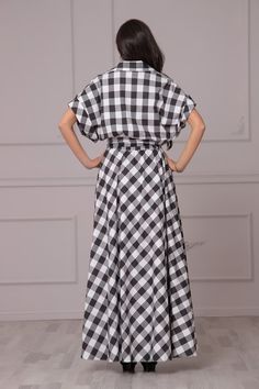 Black & White Buffalo Plaid Cotton Dress Long Formal Shirt - Etsy Belgium Shirt Dress Plus Size, Dress Long Formal, Dress Feminine, Plus Size Maxi Dress, Formal Shirt Dress, Shirt Dress Summer, Dress Stylish, Cotton Long Dress, Formal Shirt