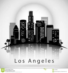 the los skyline with palm trees in black and white stock photo - image 34987