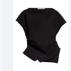 Nwot Display 40=6us Black Ruched Sides Poly/ Wool Blend Boat Neck Please No Trades Elegant Black Structured Top, Black Structured Top For Formal Occasions, Black Asymmetrical Office Top, Black Asymmetrical Top For Office, Asymmetrical Black Top For Office, Top 40, Black Top, Boat Neck, Wool Blend