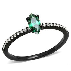 Description Priceless and classy, this ring would be your go-to style favorite. Beautified with a simple yet elegant design, it is finely crafted to perfection. Ideal for women, this ornament will also be suited as an exceptional gift for that special person in your life. Product Features: Stainless steel ring with cubic zirconia stones AAA grade emerald and clear colored cubic zirconia stones Stone shape: marquise Stone setting: prong Band style: straight Ion plated black ring Ring size: woman's 8 Weight (approx): 0.94 (g) Material(s): stainless steel/cubic zirconia Pack of 2 Product Specifications Weight Width Height Depth 0.01 LBS 3.00" 3.00" 3.00" Warning: CHOKING HAZARD-Small Parts Adult Supervision Required. Chest Jewelry, Black Engagement Ring, Purple Rings, Cz Rings Engagement, Luxe Jewelry, Trendy Fashion Jewelry, Stainless Steel Ring, Cubic Zirconia Rings, Fashion Ring