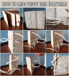 the instructions for how to make a paper bag with twine and buttons on it