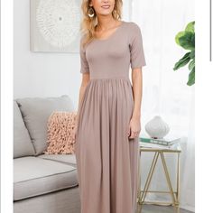 Perfect For The Fall. Maxi Dress That Is Super Comfy. Never Worn And Still In Package. Questions? Leave A Comment Below! Modest Beige Maxi Dress With Short Sleeves, Beige Short Sleeve Maxi Dress For Fall, Casual Fitted Neutral Maxi Dress, Fitted Neutral Maxi Dress Casual Style, Fall Maxi Dress, Frog Dress, Skirt Set Outfit, Ombre Gown, Black Velvet Gown