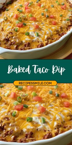 baked taco dip in a white casserole dish