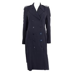 100% authentic Gucci trench coat in navy blue wool (100%). Comes with a matching belt and two slit pockets in the front. Embellished with epaulettes and opens with ten Gucci buttons on the front. Unlined. Has been worn and is in excellent condition. Measurements Tag Size 40 Size S Shoulder Width 38cm (14.8in) Bust 76cm (29.6in) to 82cm (32in) Waist 62cm (24.2in) to 70cm (27.3in) Hips 88cm (34.3in) to 100cm (39in) Length 110cm (42.9in) Sleeve Length 59cm (23in) Belt Length 132cm (51.5in) to 133cm Gucci Trench Coat, Mario Testino, Double Breasted Trench Coat, Trench Jacket, Long Sleeve Blazers, Elizabeth Taylor, Grace Kelly, Blue Wool, Outerwear Coats