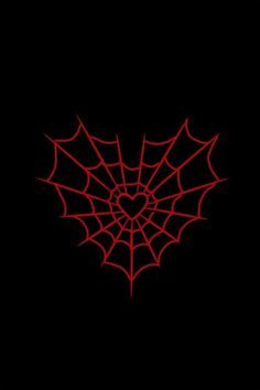 a spider web on a black background with red lines in the shape of a heart