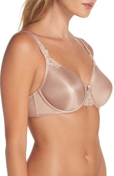 Scalloped embroidery adds a romantic touch to a molded, French-designed minimizer bra that offers everyday comfort and smooth support. 75% polyamide, 25% elastane Hand wash, dry flat Imported Meat Girl, College Tshirts, Capelet Dress, Style College, Minimizer Bra, Satin Bra, Bra Models, Minimiser Bra, Beautiful Bra