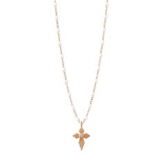 Gigi Clozeau - Croix Lumière White Diamond Necklace, Rose Gold, 16.5 Rose Gold Cross Pendant Necklace In Fine Jewelry Style, Rose Gold Cross Pendant Necklace, Elegant White Crucifix Necklace, Rose Gold Cross Pendant Necklace With Delicate Chain, Rose Gold Cross Necklace In Fine Jewelry Style, Rose Gold Cross Necklace Fine Jewelry, White Crucifix Necklace In Fine Jewelry Style, White Crucifix Necklace Fine Jewelry, Fine Jewelry Rose Gold Cross Necklace