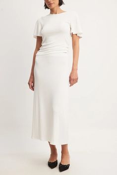 Soft Rib Midi Skirt White | NA-KD Chic Pencil Skirt For Loungewear, Chic Lined Skirt For Loungewear, Chic Ribbed Midi Skirt, Solid Color Chic Ribbed Skirt, Chic Solid Color Skirt For Loungewear, Flowy Long Skirt For Loungewear, Chic Ribbed Skirt For Loungewear, Flowy Midi Skirt For Loungewear, Elegant Ribbed Midi Skirt