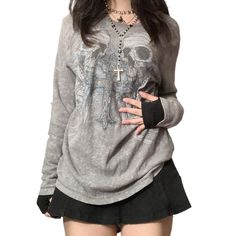 PRICES MAY VARY. Material: Women’s fairy grunge t-shirt is made of high quality polyester fabric it’s skin-friendly, stretchy, breathable, comfortable to wear and quick dry. Feature: Long sleeve loose pullover, graphic print punk top for teen girls, fashionable round neck e-girl dailywear. Occasion: The stylish grunge sweatshirt suitable for party, nightclub, shopping, dating, travel, vacation, dating, yoga, sport, indoor and outdoor, it also can be a gift to your friend and families on valentin Gothic Hoodies, Grunge Sweatshirt, 2000s Clothing, Casual Halloween, Grunge Shirt, Y2k Long Sleeve, Aesthetic T Shirts, Grunge Vintage, Striped Long Sleeve Shirt