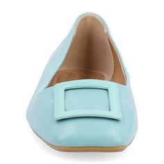 The Zimia flats from Journee collection are so timeless and stylish you'll want to wear them everywhere. With its luxe vegan leather, hardware detail, and soft square toe, this style is sure to become a favourite. A 4 mm tru comfort foam insole makes them super comfortable and supportive even on long days. Features: ComfortClosure Type: Slip-OnFootwear Technology: Memory Foam InsoleUpper/Outer Base Material: 100% PolyuretheneShoe Lining Material: PolyurethaneSole Material Content: 100% Polyureth Chic Slip-on Flats With Buckle Closure, Trendy Flats With Buckle Closure, Modern Flat Shoes For Spring, Chic Flats With Buckle Closure And Square Toe, Chic Ballet Flats With Buckle Closure, Modern Ballet Flats For Office, Chic Blue Leather Ballet Flats, Chic Blue Ballet Flats With Flat Heel, Dress Flats