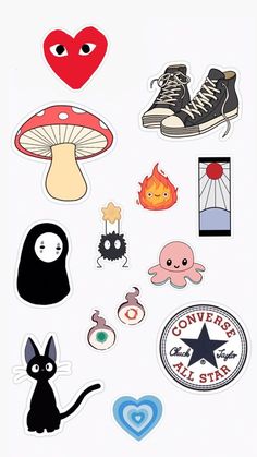 an assortment of stickers with different types of items in them on a white background