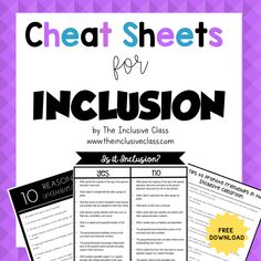 a poster with the words, cheet sheets for inclusion and an image of a purple