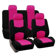 pink and black car seat covers with matching headrests for the front seats, set of four