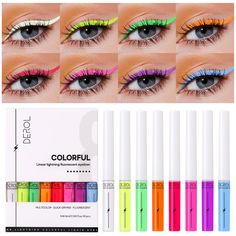 PRICES MAY VARY. 【8 Vivid Colors】This colored eyeliner set need UV light. This reflective liquid eyeliner set includes White,Yellow,Green,Orange,Pink,Hot Pink,Blue and Purple. Highly pigmentation provides bright, intense colors which will look gorgeous on any surface! 【Neon Eyeliner Set 】8 colors colorful eyeliner offer vibrant eye makeup definition. This eye liner kit is matte finish and UV glow effect , easy to create colorfully daily look and glam night looks.! It's great for face paint,body Colorful Liquid Eyeliner, Eye Makeup Christmas, Makeup Definition, Neon Eyeliner, Makeup Christmas Gifts, Eyeliner Colorful, Colorful Eyeliner, Paint Halloween, Everyday Eyeshadow